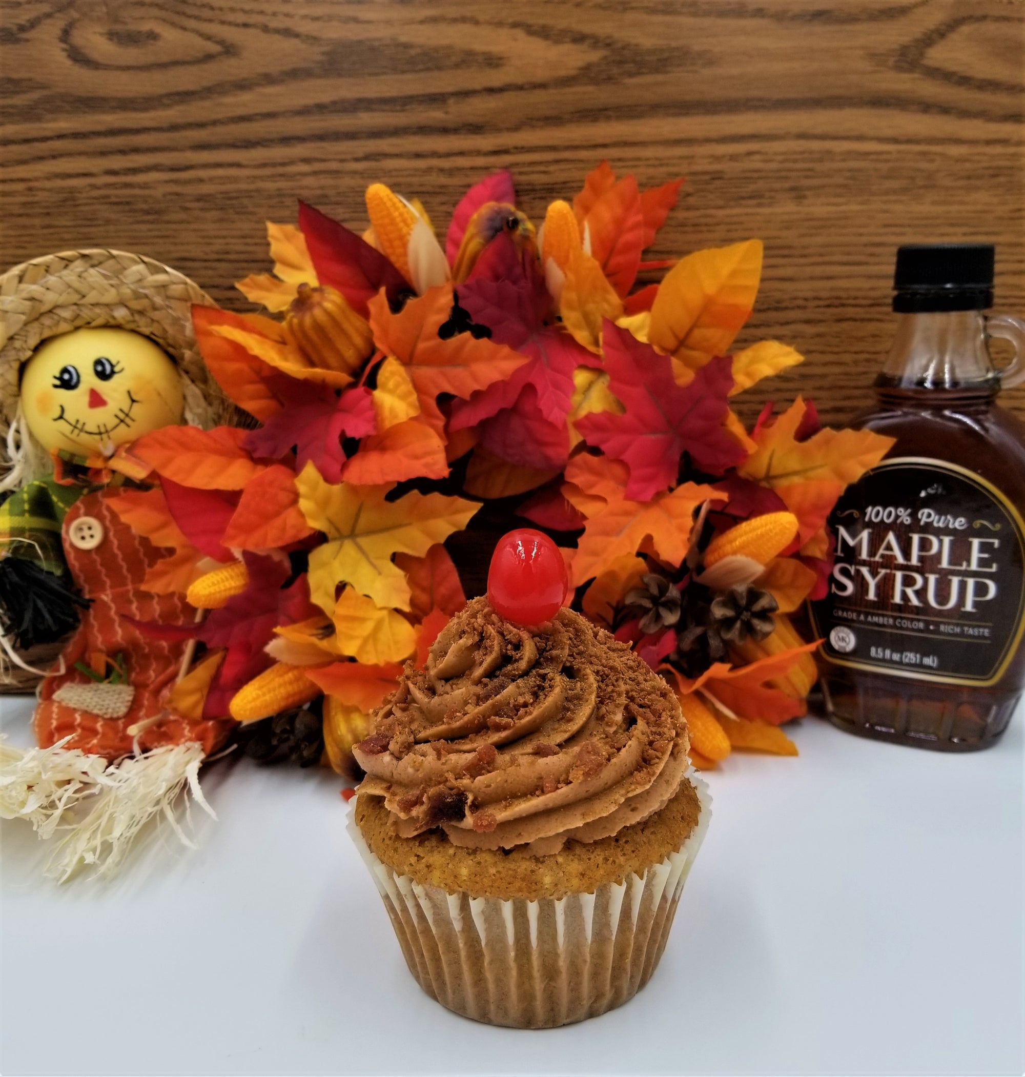 spiced maple bourbon bacon martini cupcake product photo fall menu inebriated baker