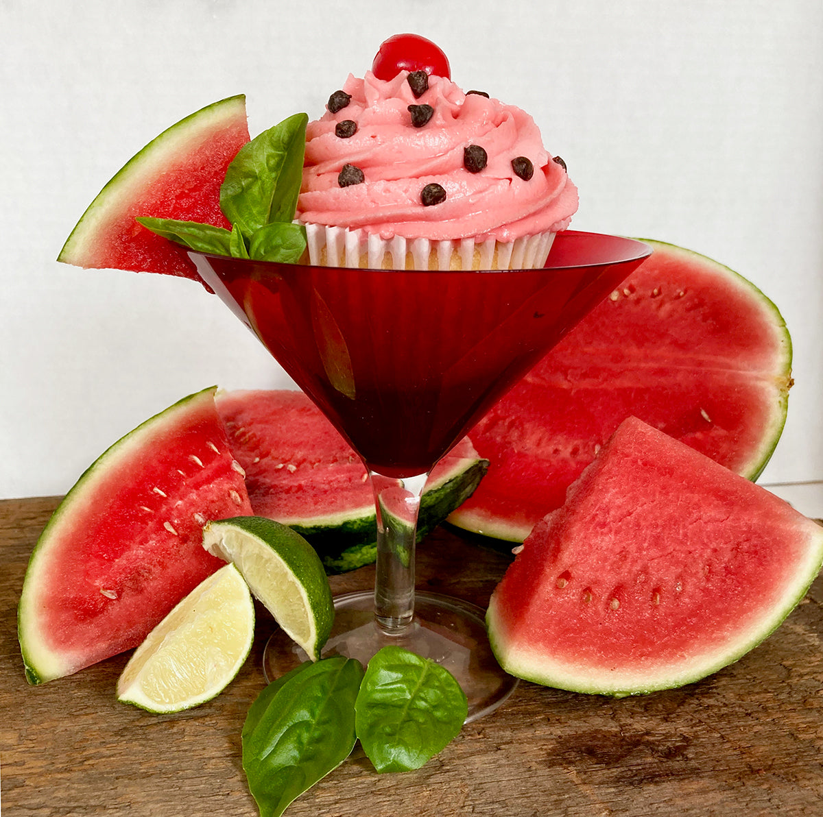 Watermelon Lime Basil Martini Cupcake